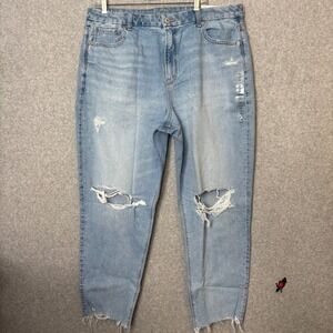 American Eagle Women's 20 Reg Curvy Mom Jeans Light Destroy Wash Strigid Blue